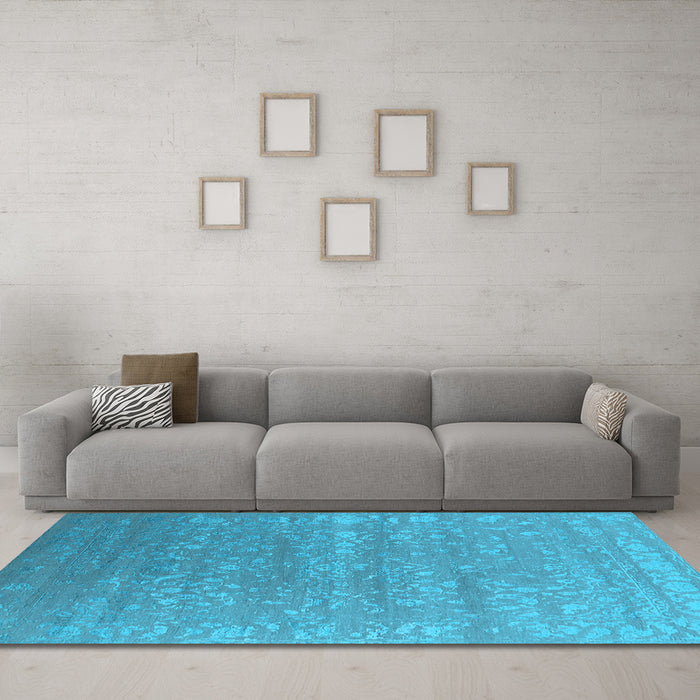 Machine Washable Oriental Light Blue Industrial Rug in a Living Room, wshurb2510lblu