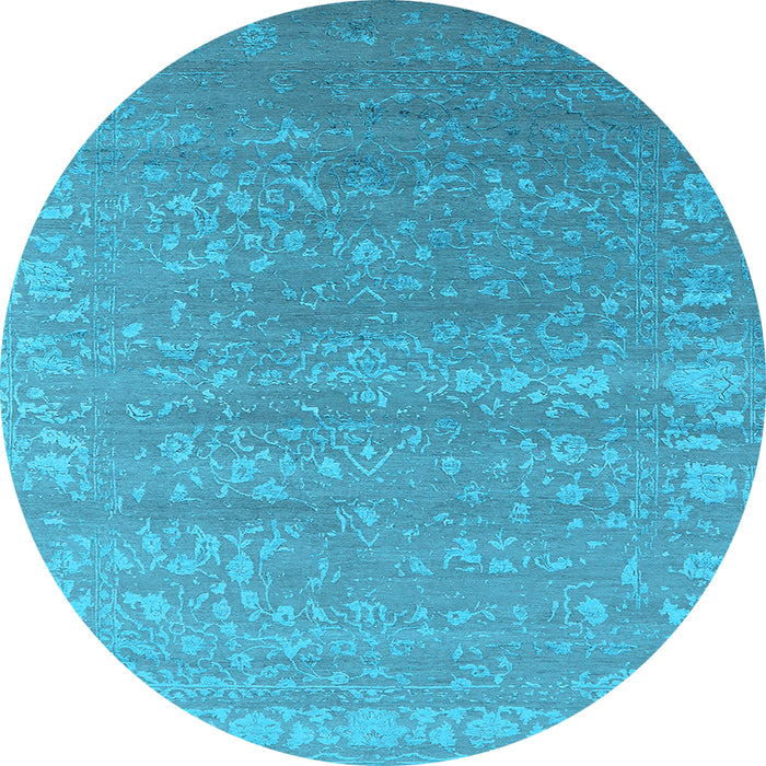 Round Machine Washable Oriental Light Blue Industrial Rug, wshurb2510lblu