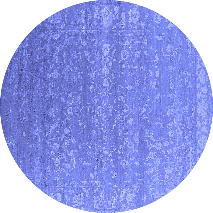 Round Machine Washable Oriental Blue Industrial Rug, wshurb2510blu