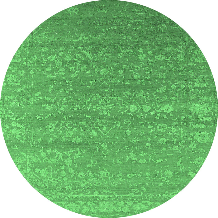 Round Machine Washable Oriental Emerald Green Industrial Area Rugs, wshurb2510emgrn