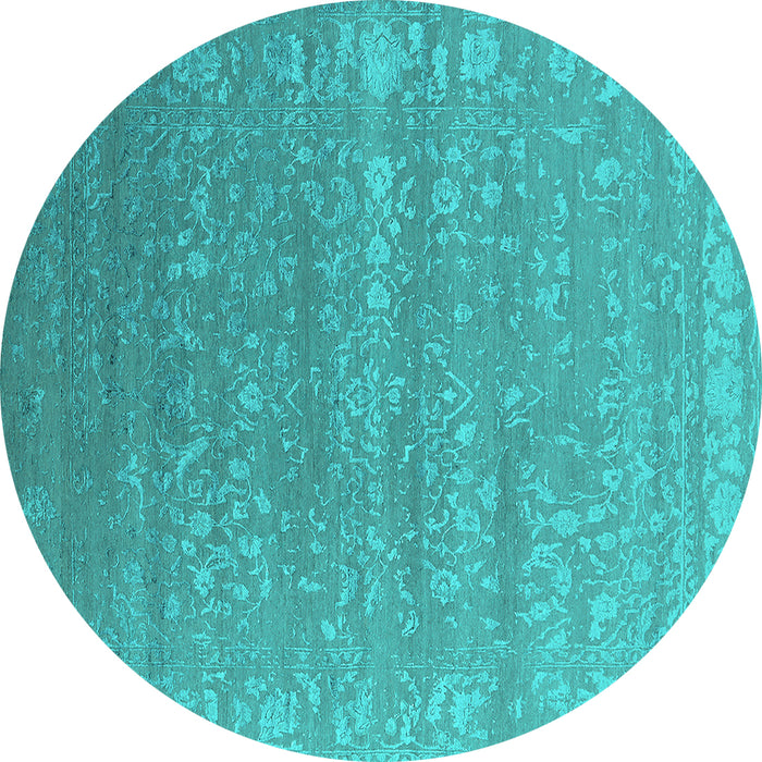 Round Machine Washable Oriental Turquoise Industrial Area Rugs, wshurb2510turq