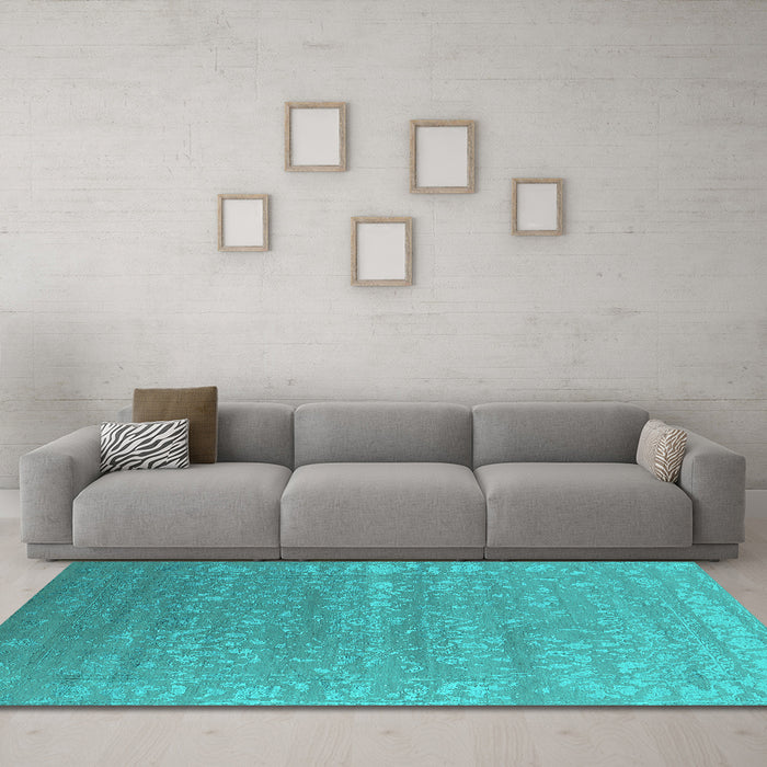 Machine Washable Oriental Turquoise Industrial Area Rugs in a Living Room,, wshurb2510turq