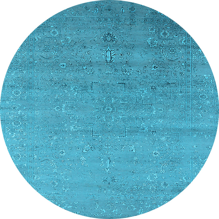 Round Machine Washable Oriental Light Blue Industrial Rug, wshurb2511lblu