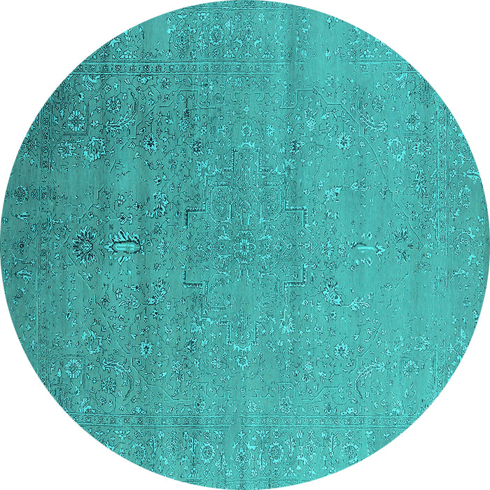 Round Oriental Turquoise Industrial Rug, urb2511turq