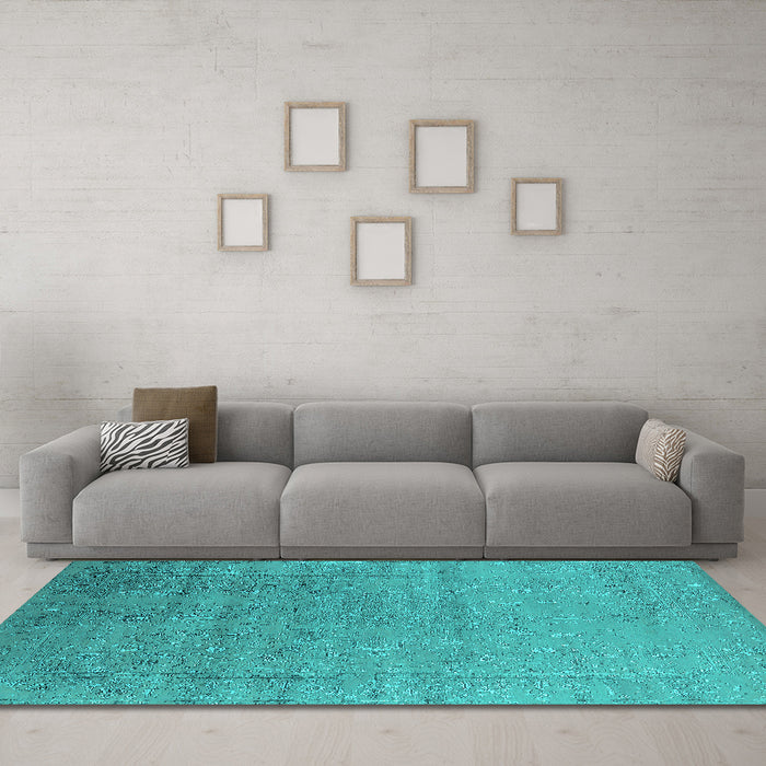 Machine Washable Oriental Turquoise Industrial Area Rugs in a Living Room,, wshurb2511turq