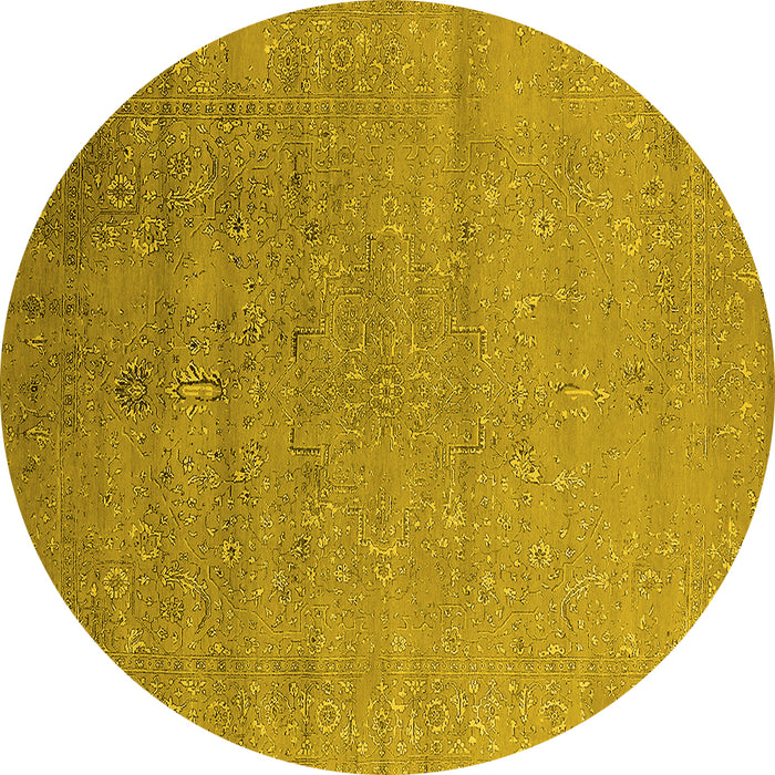 Round Machine Washable Oriental Yellow Industrial Rug, wshurb2511yw