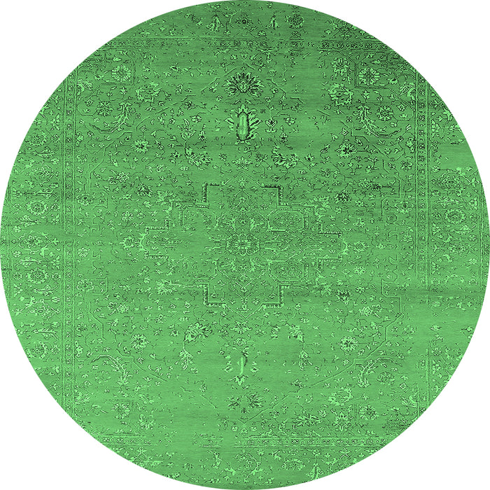 Round Machine Washable Oriental Emerald Green Industrial Area Rugs, wshurb2511emgrn