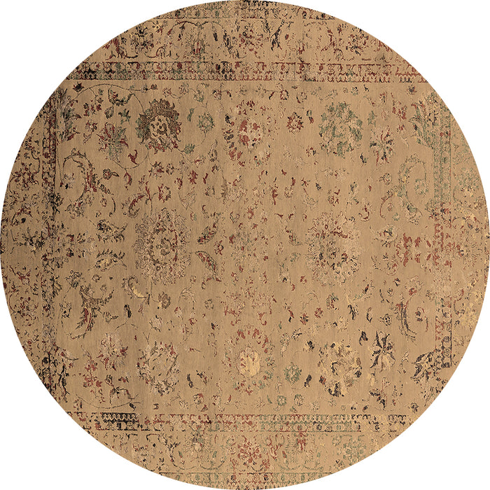 Round Machine Washable Oriental Brown Industrial Rug, wshurb2512brn