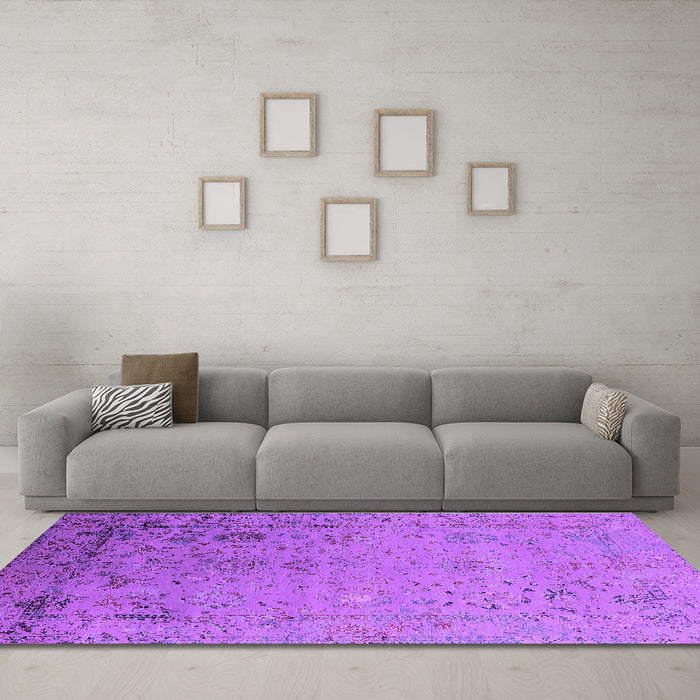 Machine Washable Oriental Purple Industrial Area Rugs in a Living Room, wshurb2512pur
