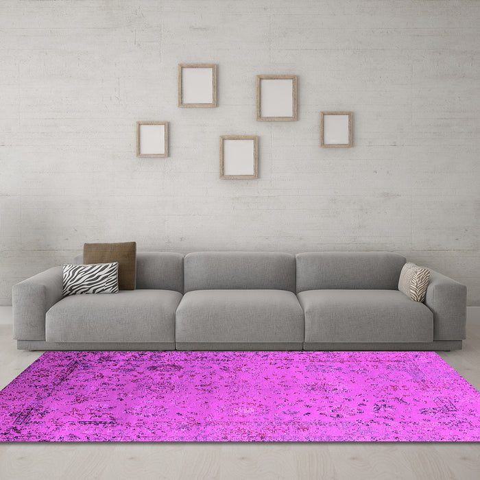 Machine Washable Oriental Pink Industrial Rug in a Living Room, wshurb2512pnk