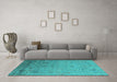 Machine Washable Oriental Turquoise Industrial Area Rugs in a Living Room,, wshurb2512turq