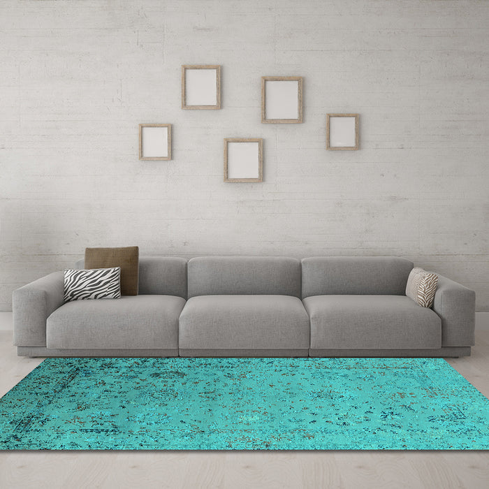 Machine Washable Oriental Turquoise Industrial Area Rugs in a Living Room,, wshurb2512turq