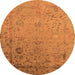 Round Machine Washable Oriental Orange Industrial Area Rugs, wshurb2512org