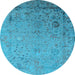 Round Machine Washable Oriental Light Blue Industrial Rug, wshurb2512lblu