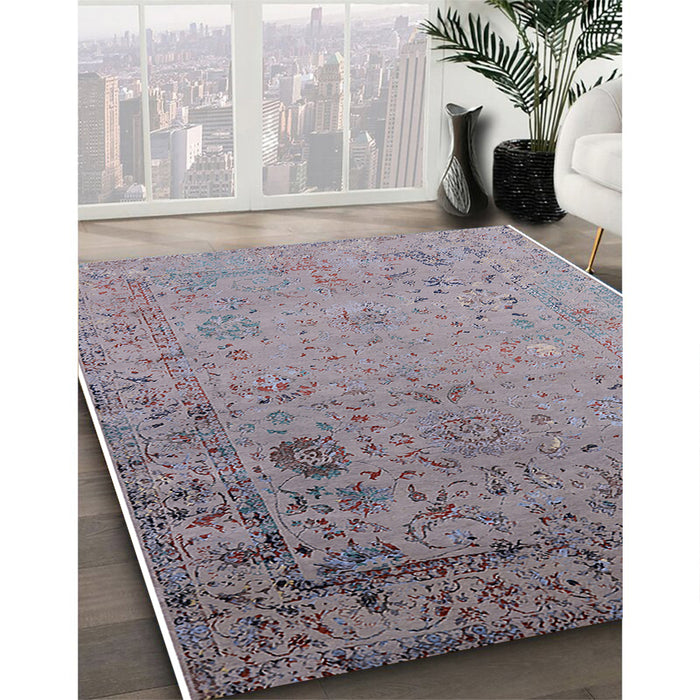 Mid-Century Modern Mauve Taupe Purple Oriental Rug in Family Room, urb2512