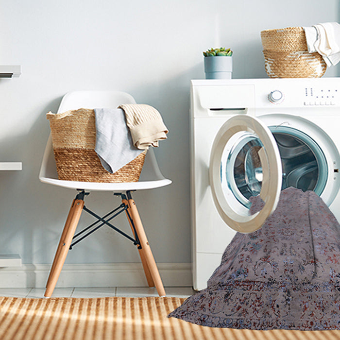 Machine Washable Industrial Modern Mauve Taupe Purple Rug in a Washing Machine, wshurb2512