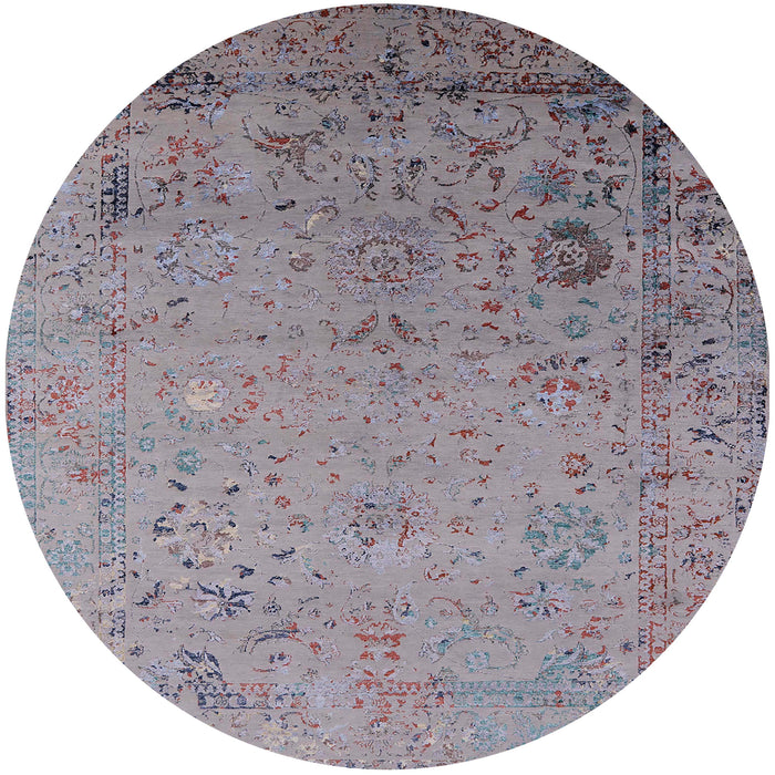 Round Mid-Century Modern Mauve Taupe Purple Oriental Rug, urb2512