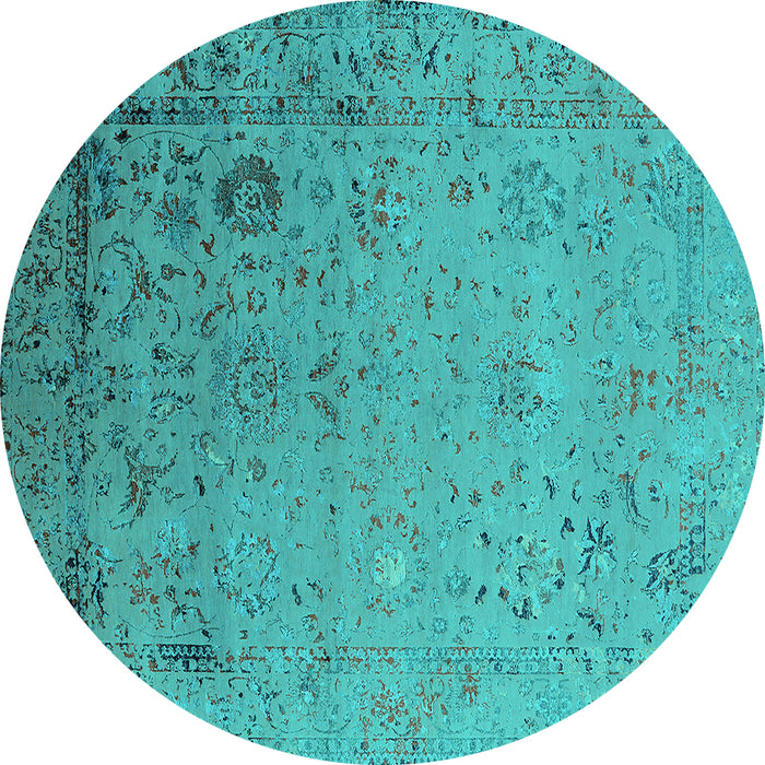 Round Machine Washable Oriental Turquoise Industrial Area Rugs, wshurb2512turq
