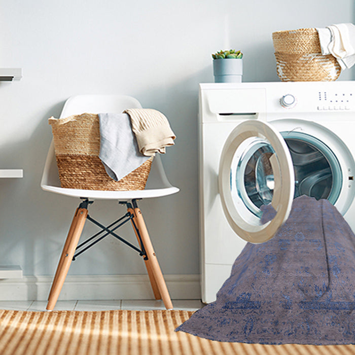 Machine Washable Industrial Modern Slate Blue Grey Blue Rug in a Washing Machine, wshurb2513
