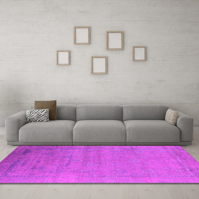 Machine Washable Oriental Pink Industrial Rug in a Living Room, wshurb2513pnk