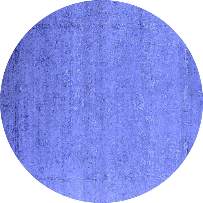 Round Machine Washable Oriental Blue Industrial Rug, wshurb2513blu