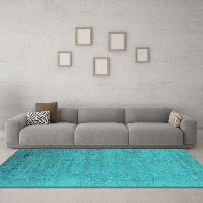 Machine Washable Oriental Turquoise Industrial Area Rugs in a Living Room,, wshurb2513turq
