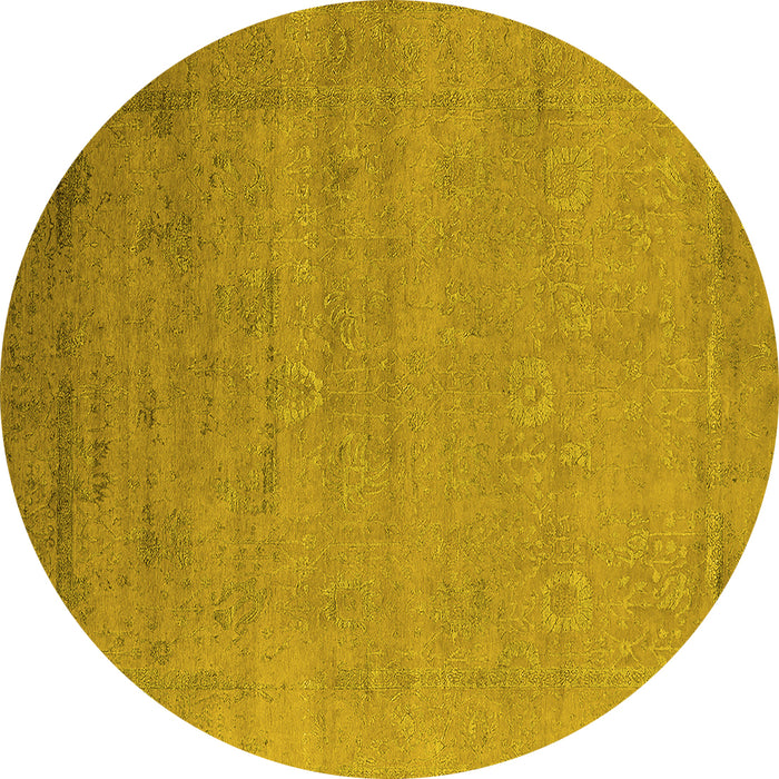 Round Machine Washable Oriental Yellow Industrial Rug, wshurb2513yw