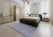 Mid-Century Modern Slate Blue Grey Oriental Rug in a Bedroom, urb2513