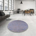 Round Mid-Century Modern Slate Blue Grey Oriental Rug in a Office, urb2513