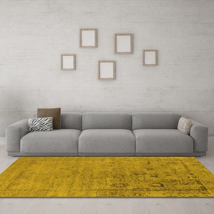 Machine Washable Oriental Yellow Industrial Rug in a Living Room, wshurb2514yw
