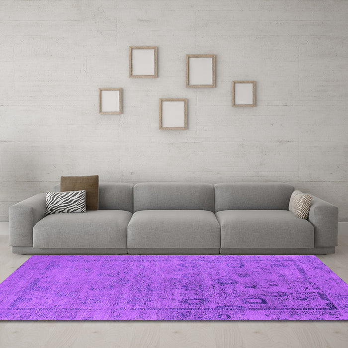 Machine Washable Oriental Purple Industrial Area Rugs in a Living Room, wshurb2514pur