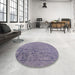 Round Mid-Century Modern Slate Blue Grey Oriental Rug in a Office, urb2514