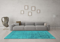 Machine Washable Oriental Turquoise Industrial Rug, wshurb2514turq