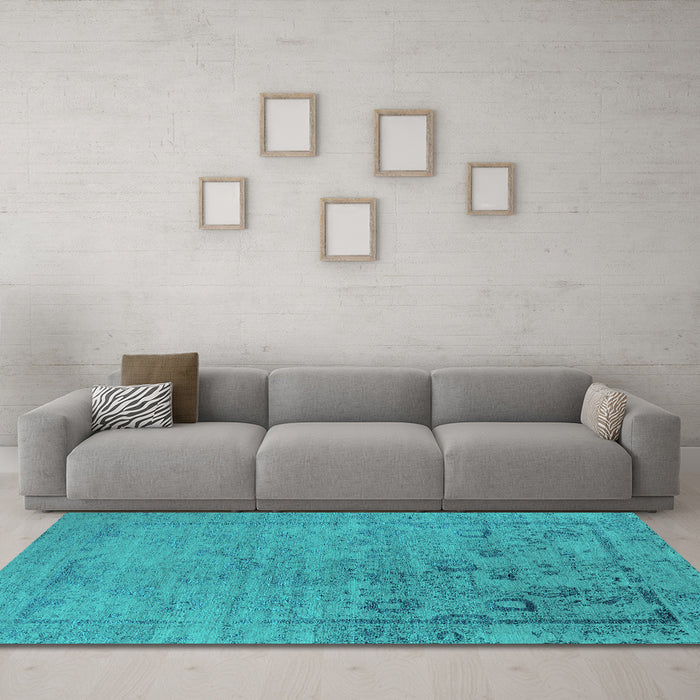 Machine Washable Oriental Turquoise Industrial Area Rugs in a Living Room,, wshurb2514turq