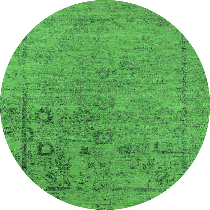 Round Machine Washable Oriental Green Industrial Area Rugs, wshurb2514grn