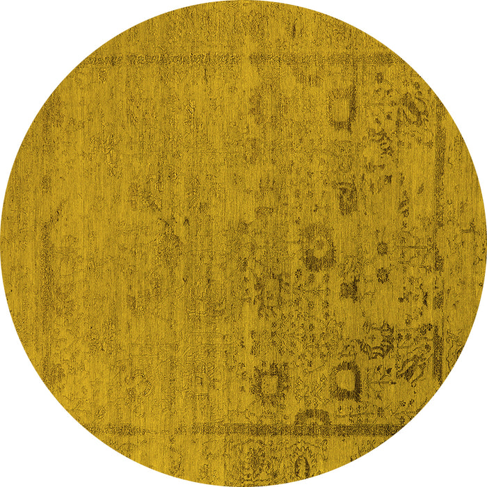 Round Machine Washable Oriental Yellow Industrial Rug, wshurb2514yw