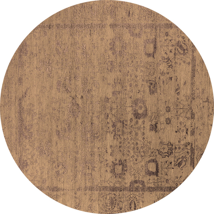 Round Machine Washable Oriental Brown Industrial Rug, wshurb2514brn