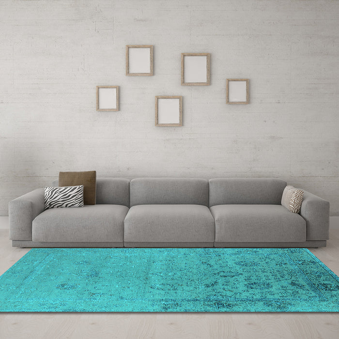 Machine Washable Oriental Turquoise Industrial Area Rugs in a Living Room,, wshurb2515turq