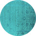 Round Machine Washable Oriental Turquoise Industrial Area Rugs, wshurb2515turq