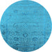 Round Machine Washable Oriental Light Blue Industrial Rug, wshurb2515lblu