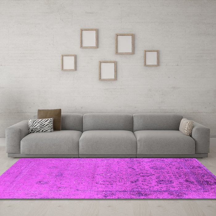 Machine Washable Oriental Pink Industrial Rug in a Living Room, wshurb2515pnk