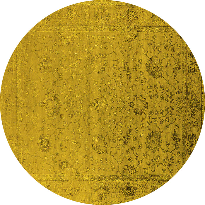 Round Machine Washable Oriental Yellow Industrial Rug, wshurb2515yw