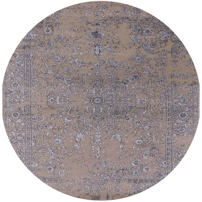 Round Mid-Century Modern Puce Purple Oriental Rug, urb2516