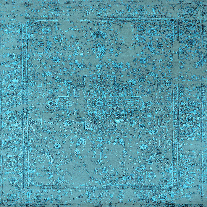 Square Machine Washable Oriental Light Blue Industrial Rug, wshurb2516lblu