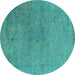 Round Machine Washable Oriental Turquoise Industrial Area Rugs, wshurb2516turq