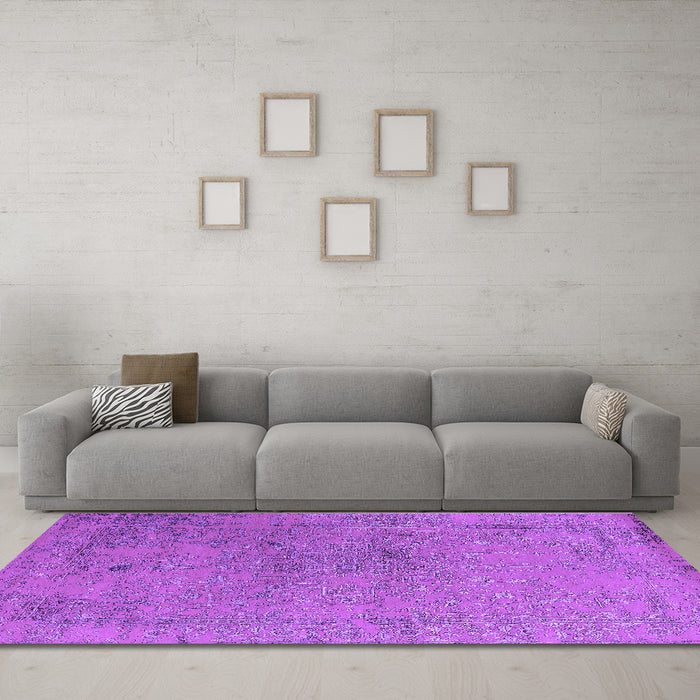 Machine Washable Oriental Purple Industrial Area Rugs in a Living Room, wshurb2516pur