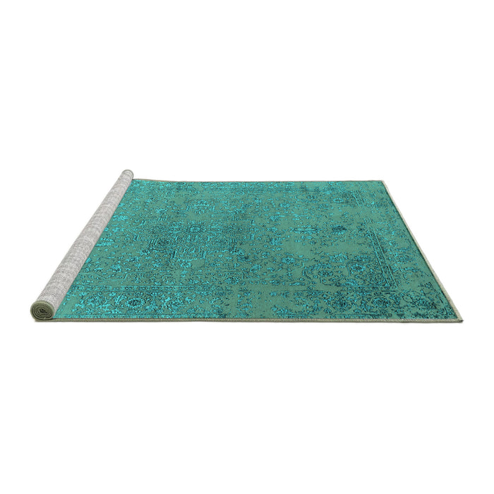 Sideview of Machine Washable Oriental Turquoise Industrial Area Rugs, wshurb2516turq