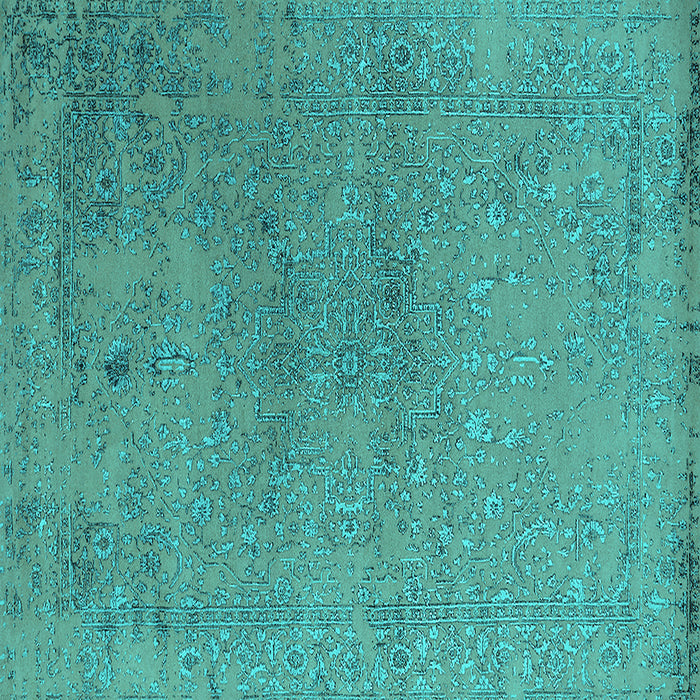 Square Machine Washable Oriental Turquoise Industrial Area Rugs, wshurb2516turq