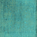 Square Machine Washable Oriental Turquoise Industrial Area Rugs, wshurb2516turq