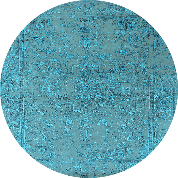Round Machine Washable Oriental Light Blue Industrial Rug, wshurb2516lblu